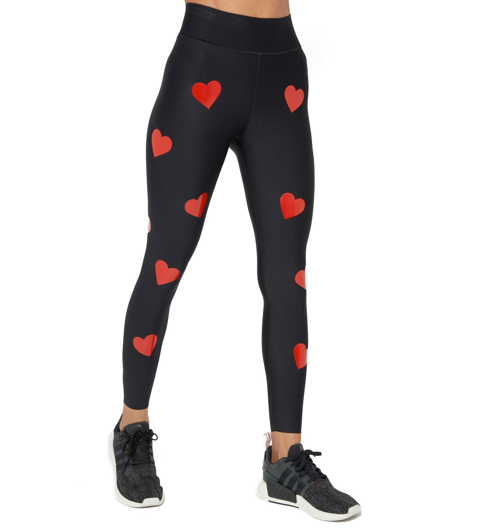 Shop Women's Velvet Leggings with Hearts Drawing - Black
